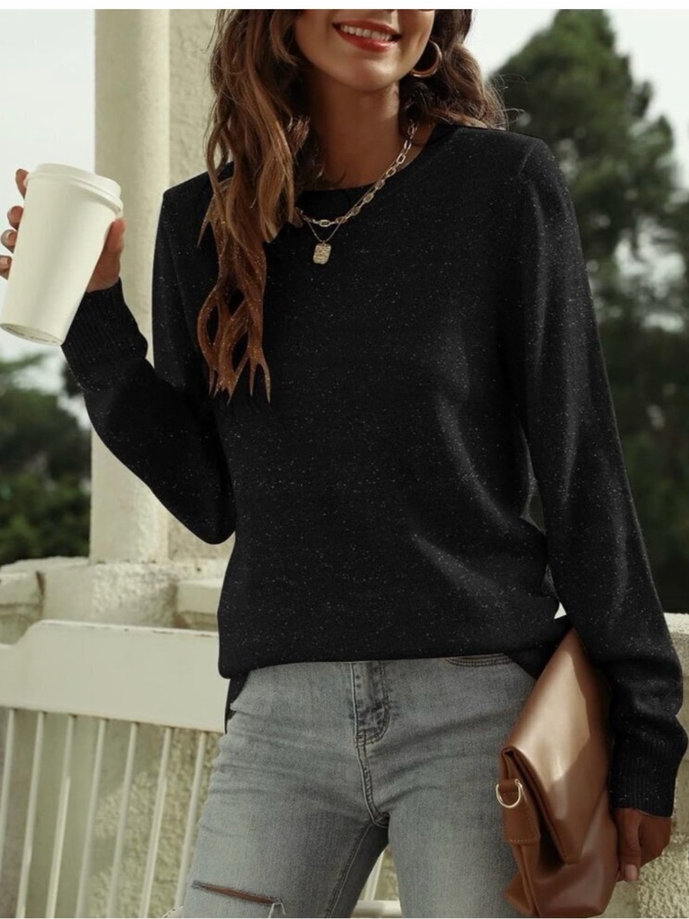 J. Jill Black Sparkle Crewneck Sweater
